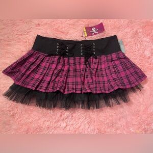 Authentic Royal Bones Hot Topic Pink Black Plaid Mini Skirt Size L-XL NWT Y2K